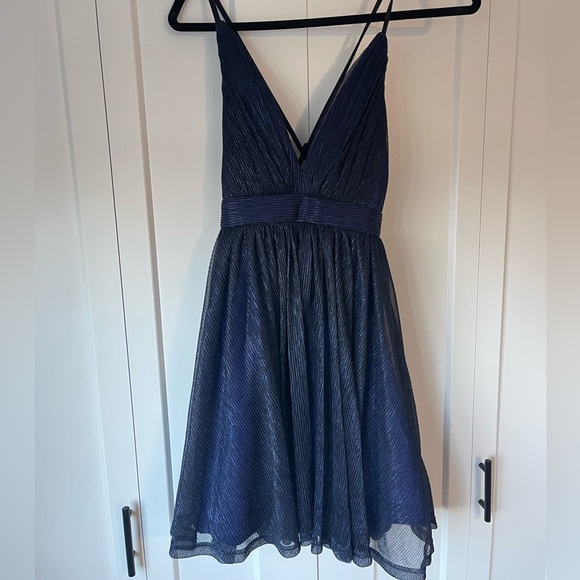 Le Chateau Navy Blue Mesh Sparkle Party Dress - Picture 3 of 5